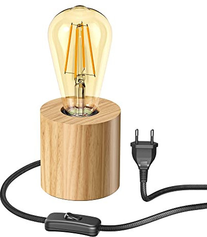 ledscom.de Tischlampe HITO, Holz massiv, rund, inkl. E27 LED Retro gold max. 814lm extra-warmweiß 3-Stufen