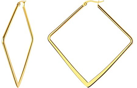 Caimeytie Rhombus Creolen für Damen und Mädchen Edelstahl vergoldet valentins geschenke