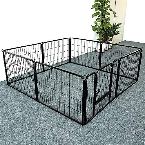 YIMING Parc à Chiots Pliable, Grilles de 80x60 cm, Parc de Jeu pour Chien, Clôture Métallique, Enclos avec Porte, pour intérieur et extérieur (Lot de 8 Grilles)