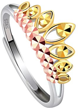 Damen 925 Sterling Silber Ring,Damen Bunter Ring,verstellbare Größe,Größenverstellbarer Ring, Hochzeit und Verlobungsring, Geschenk (Farbiger Kronenring)