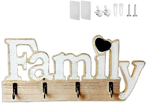 Echehi Home Deko Schlüsselhalter aus Holz, Selbstklebend oder bohrbar, 3-Wege-Installation, Schlüsselbrett, Schlüsselbretter für Zuhause,Weiß
