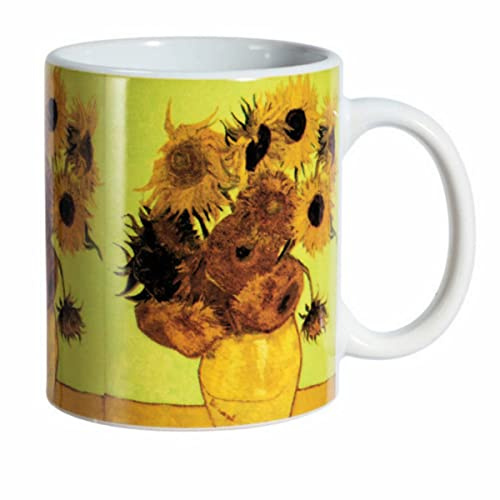 Isideco Tasse - Sonnenblumen nach Van Gogh, Keramik, Klassisch, 12x10x8,5cm, Mehrfarbig mit Gelb, Zuhause, Heißgetränke