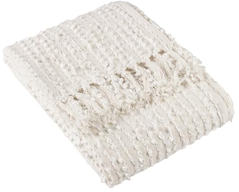 furn. Arvo Woven Tasselled Throw – Modern Woven Texture (Natural – 130 x 180 cm)