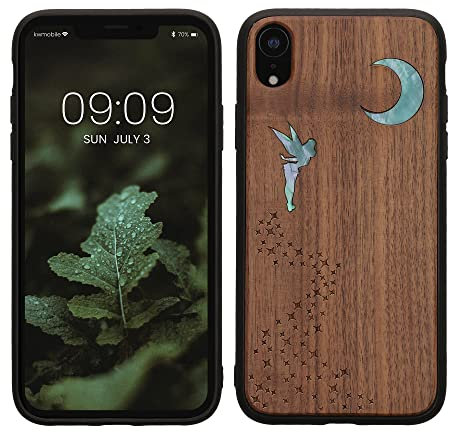 kwmobile Hülle kompatibel mit Apple iPhone XR Hülle - Holz Case - Handy Cover - TPU Handyhülle in Dunkelbraun Perlmutt-Fee