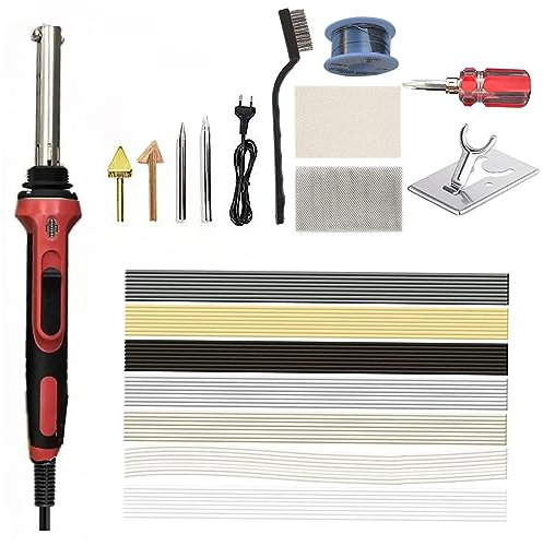 Soldering Iron Kit,100W Plastic Welding Tool,3-Speed LCD Adjustable Temperature Plastic Welder with 56pcs Rods, 4 Soldering Tips, Metal Brush, Stainless Steel Mesh, Stand, Professional Surface Repai
