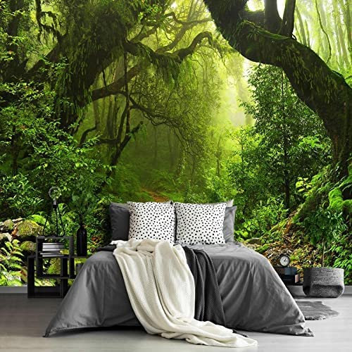 3D Selbstklebende Leinwandtapete Großes Wandbild Fototapete Nebel Grüner Wald Naturlandschaft Poster-Tapete, Dekoratives Wandbild, Heimdekoration Für Teenager-Schlafsaal 400 (Breite) x 280 (Höhe) cm
