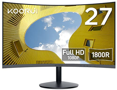 KOORUI 27-Inch Curved Computer Monitor Full HD 1080P 75Hz Gaming Monitor 1800R LED Monitor HDMI VGA, Tilt Adjustment, Eye Care, Black