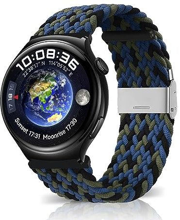 MiRowy 22 mm Correa para Huawei Watch GT 5 Pro/Watch GT 5/GT 4/GT 3/GT 2 Pro/GT 2 (46 mm), Ajustable Trenzada Pulseras Repuesto para Huawei Watch 4 Pro 48 mm/Watch 4/3/3 Pro (46 mm), Azul/Verde