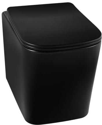 BALNEO Inodoro suspendido, Inodoro sin borde, Cuenco colgante sin cuello, Inodoro moderno de pared, con tablero extraíble abatible, Juego de montaje, Cerámica, Inodoro LUGA negro