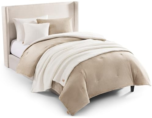 UGG 32532 Remina TwinXL 4-teiliges Bettdecken-Set, maschinenwaschbar, luxuriös, weiche Bettdecke und Kissenbezug, 45,7 x 45,7 cm Dekokissen und 127 x 152,4 cm Überwurfdecke, Twin/Twin XL, Birke