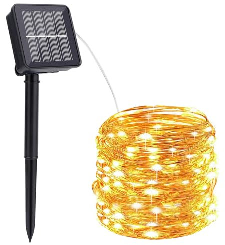 RISVOWO Luci Solari Esterno, 10M 100LED Catena Luminosa Esterno Solare, 8 Modalità Impermeabili Filo di Rame Led Lucine Esterno Energia Solare Decorative Per Giardino Albero Patio Natale