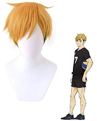 gelten für Haikyuu!! Miya Atsumu Perücke Cosplay Kostüm Gelb und Schwarz Kurze Hitzebeständige Synthetische Haare Volleyball Männer Spielen Perücken