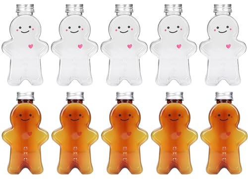 Cabilock 10Stücke Weihnachten Wiederverwendbar Saftflaschen zum Befüllen Smoothie Weihnachten Lebkuchenmann Flaschen Leere Milchflaschen Transparente Milch Trinkflaschen Getränkeflaschen(700ml)