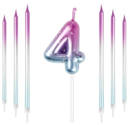 mciskin Purple Blue 4th Birthday Candles, Colorful Long & Number 4 Candle for Cake,Girls Boys 4th Birthday Decorations,Purple Blue Cake Toppers Perfect for Wedding & Party Decorations Supplies