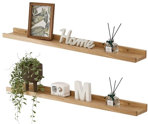 Gieanoo Bilderleiste Holz,70cm Eiche Wandregal Holz 2er-Set Regal Massiv Schweberegal gewürzregal regalbrett Hängeregal Ideal für Wohnzimmer Schlafzimmer Badezimer