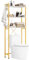 COSTWAY Over Toilet Storage Unit, 3-Tier Freestanding Bathroom Shelf Space Saver with 4 Hooks and Adjustable Bottom Bar, Metal Frame Wooden Tall Over The Toilet Rack Organizer (White+Gold)