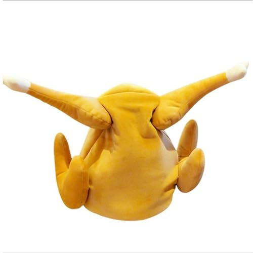 BURLOE Brathähnchen Hut, Skurriles Geschenk Bewegliches Bein Mit Musik Thanksgiving Day Gebratener Truthahn Hut Brathähnchen Skurriles Geschenk,Gelb