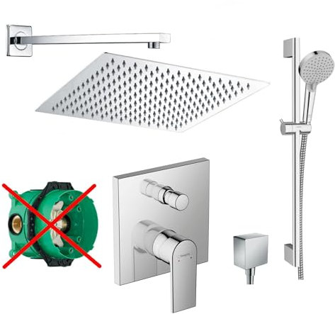 vanvilla Duschsystem mit Unterputz Duscharmatur von Hansgrohe Einhebelmischer und vanvilla Regendusche mit Armatur, Duschkopf eckig, Dusch-SET HG33-ob poliert