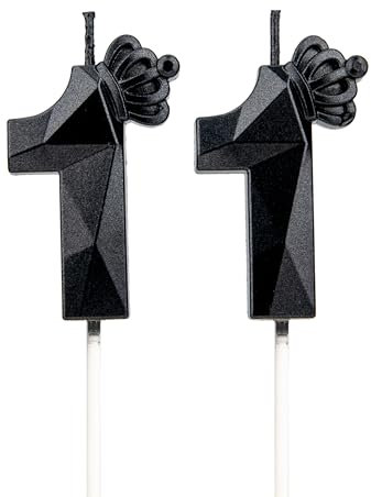 DTXLX Velas 3D cumpleaños Negro números 11 con corona, para tartas, decoración cumpleaños, velas cumpleaños niños, fiestas, bodas, fiestas empresa, aniversarios (Negro #11)