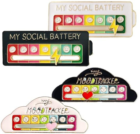 4 stück Soziale Stimmung & Social Battery Pin Set - Emotionsausdruck Broschen & Pins, Einzigartiges abnehmbare Design, Vielseitige & Stylische Accessoires