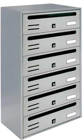ALUBOX CUBO Briefkastenanlage 6 Fächer 63x38,5x25 cm aus Verzinktem Blech Horizontale Briefkastenanlage für Außen- und Geschützten Innenbereich (Silber RAL 9006)