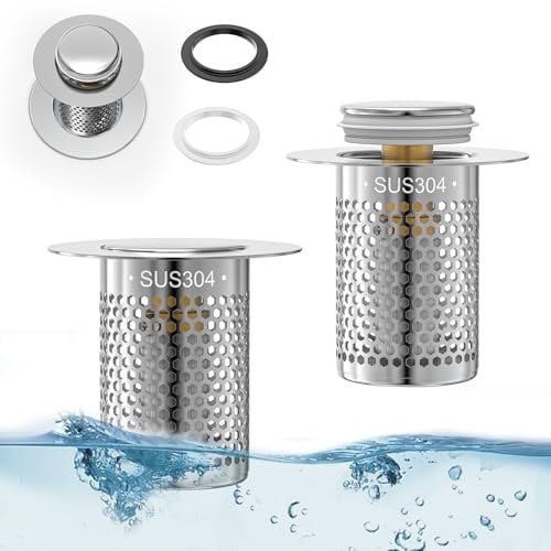 2 Pezzi Filtro Lavandino Pop Up, Filtro Lavandino Acciaio Inox, Filtro di Scarico per Lavello Cucina, Tappi Lavandino Bagno Pop Up con Filtro per Cucina, Bagno, Lavello, 5.5 * 5.3 * 3.3CM