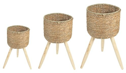 IDIMEX Lot de 3 Cache-Pots sur Pieds NAPARI paniers Ronds pour Plante de 3 Tailles différentes, en jonc de mer Naturel, 28 x 56, 25 x 46, 20 x 36 cm (L x H)
