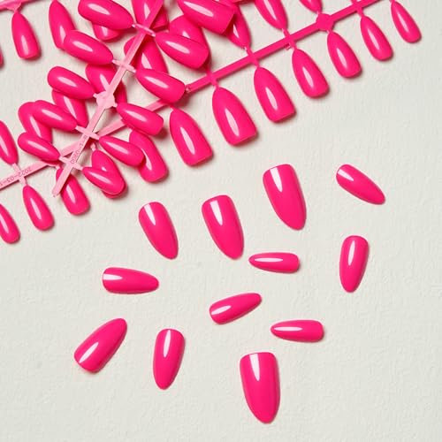 VIVID STELLA Lot de 120 faux ongles courts ovales à presser en acrylique - Couvrance complète - Faux ongles (rose fluo)