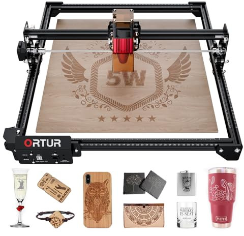 ORTUR OLM2 S2 Laser Graviermaschine, 5.5W Laserleistung Gravurmaschine, Festem Fokus Komprimierter Spot, Augenschutz, Laser Cutter und Graviermaschine für Holz Metall (Lange Fokussierung)