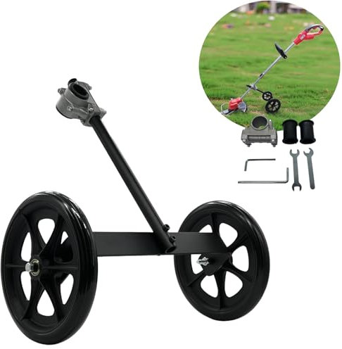String Trimmer Wheel Attachment, 20 Adjustable Height String Trimmer Support Wheel w 0.98-1.34 Shaft Tube for Gas String Electric Brushcutter, 8 Widen Lawn Roller