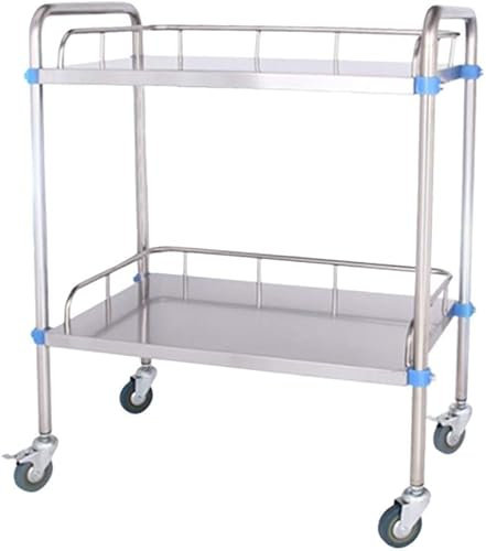 SXTYFBB Allzweckwagen aus Edelstahl, medizinischer Trolley, Beauty-Tool-Wagen, mobiler Pflegewagen, Zahnarzt-Erste-Hilfe-Wagen mit 2 Regalen (klein)