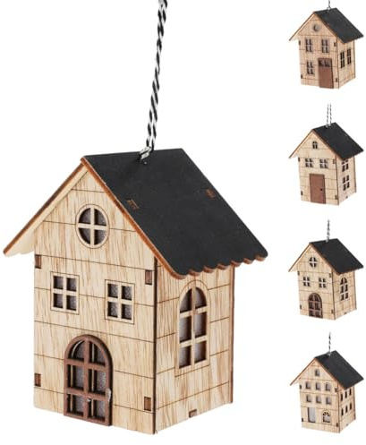 Carousel Home LED Christmas House Bauble | Light-up Wooden Christmas House Hanging Decoration | Christmas House Tree Ornament - 10cm ~ Design Varies One Supplied