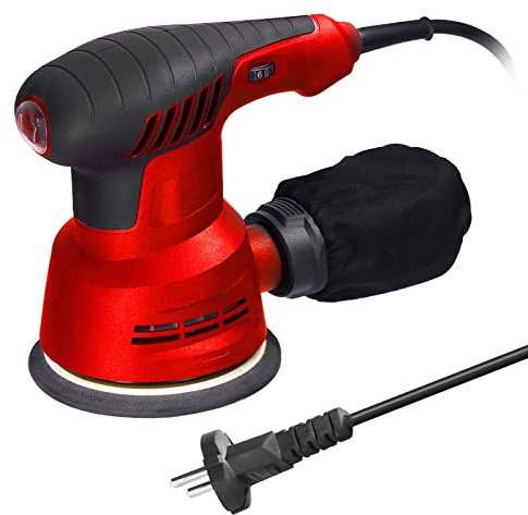 Exzenterschleifer, 300W Elektrischer Exzenterschleifer 12000RPM Schleifmaschine mit Staubbox, 6-Gang-Regulierung, 5 Zoll 125 mm Schleifplatte, für Holzbearbeitung, Heimdekoration, Autopolieren