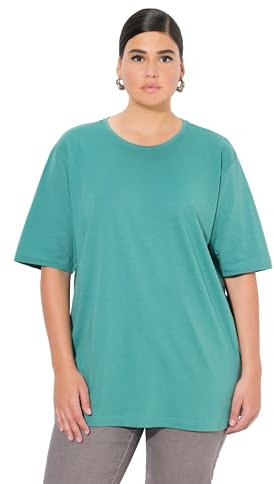 Ulla Popken Damen T-Shirt, Rundhalsausschnitt, Relaxed, Halbarm, Grün, 62-64 EU