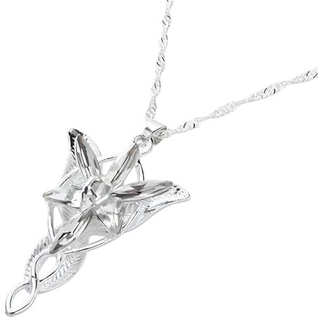 Halskette mit Anhänger, inspiriert von Arwen, silberfarben, Fantasie- und Cosplay-Geschenk, Fantasie-Geschenk, Elfenschmuck-Anhänger für Cosplay, pequeno, Edelstahl, Zirkonia