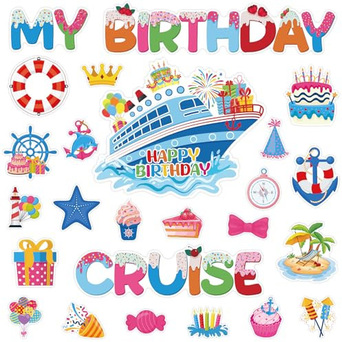 Auzesto 25Pcs Whimsical Birthday Cruise Door Magnets, Cruise Ship Party Magnets, Magnetic Stickers for Refrigerator, Cabin, Car, Home Decor
