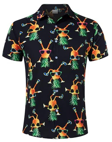 AIDEAONE Herren Hawaii Hemd Kurzarm Tropisch Hemden Lässig Knopf Hemd Ananas,XL