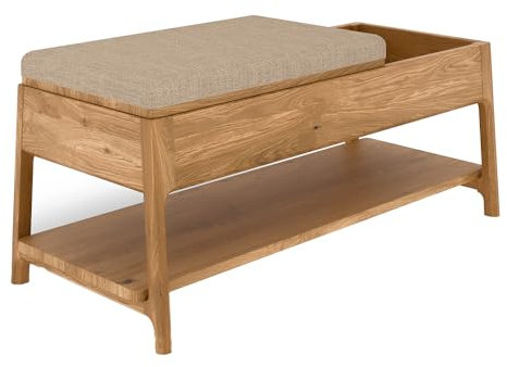 Lomadox Bettbank Betttruhe Sitzbank, Wildeiche massiv geölt, inkl. Sitzpolster, montierte Lieferung, Echtholz/Massivholz