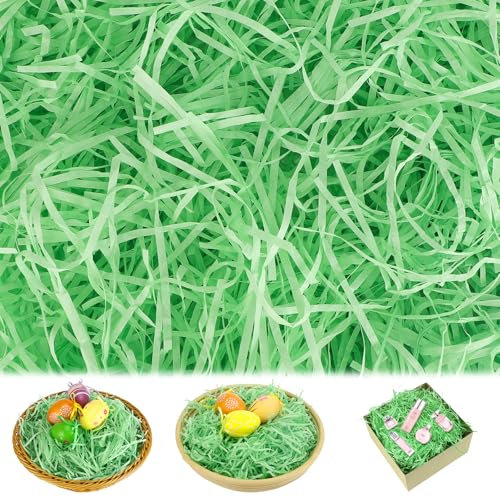 300g Erba di Pasqua Verde, Materiale di Riempimento Regalo Raphia, Erba Decorativa per Cesto di Pasqua, Carta Sminuzzata per Riempimento Nido di Pasqua, Decorazione per Scatola Regalo