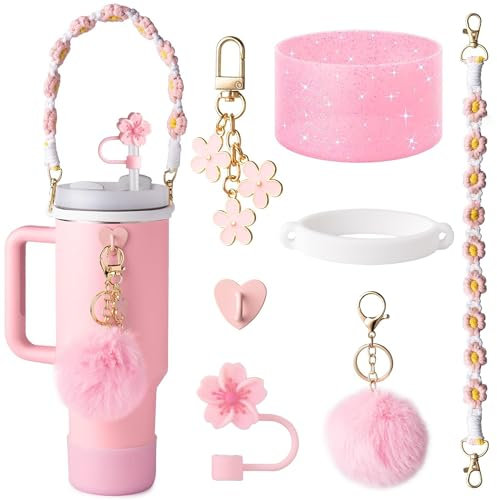 7PCS Accessories Set for Stanley Cup, Water Bottle Handle Strap, Siliocne Straw Cover Boot for Stanley Cup, Charms for Stanley Cup 30/40oz Tumbler Accessories