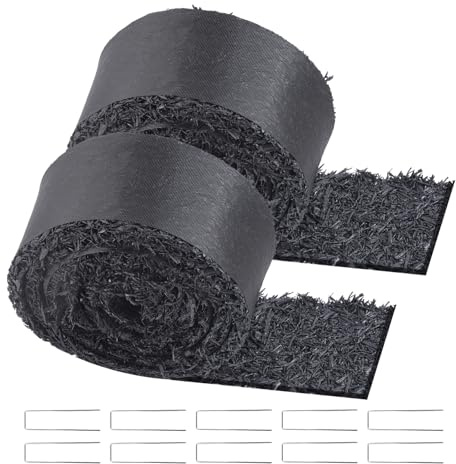 VEVOR Rouleau de Paillis en Caoutchouc, 3x0,11 m, Tapis de Paillis Aménagement Paysager Lot de 2 Aspect Naturel Anti Mauvaises Herbes Facile à Couper, pour Allée Jardin, Plantes, Légumes, Fleurs, Noir