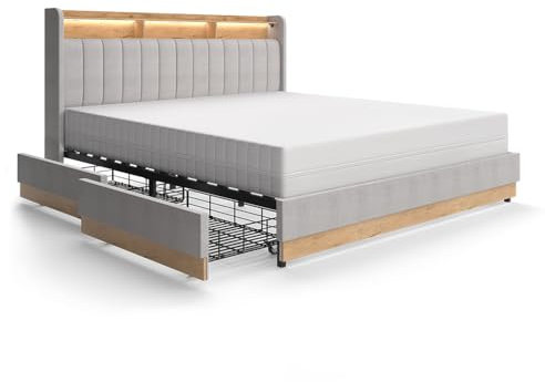 VitaliSpa Polsterbett Nura, Funktionsbett, Grau, 180x200 cm mit 4 Schubladen