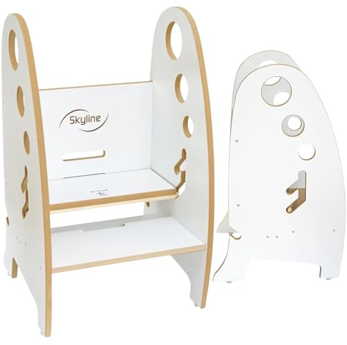 Skyline 3-in-1 wachsender Tritthocker Kleinkind Turm Helfer, Holz Kleinkind Stehhocker für Badezimmer oder Küche, Anti-Rutsch-Füße, Tragfähigkeit bis zu 100 kg (Weiß)