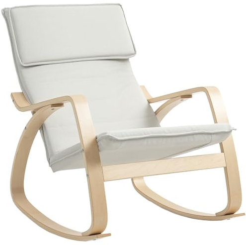 HOMCOM Comfortable Relax Rocking Chair, Upholstered Lounge Chair Recliner with High Back and Headrest for Living Room, Bedroom, Cream White