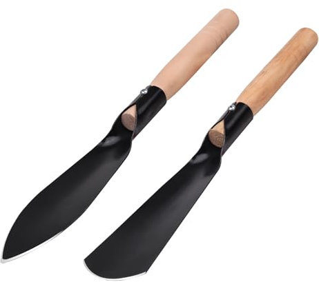 FLOWERUN Blumenkelle, Gartenschaufel Set 2-teilig, Handspaten mit Holzgriff für Umgraben, Umpflanzen und Beetpflege, Gartenwerkzeug für Blumen, Gemüse und Sukkulenten (Schwarz)