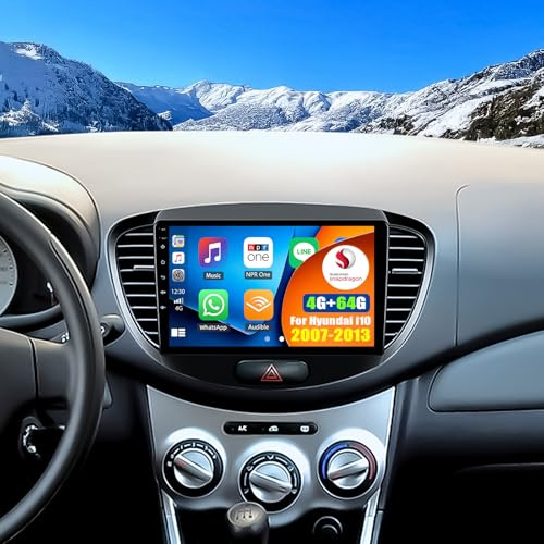 Qualcomm 8 Core Android 15 4+64G Autoradio für Hyundai i10 2007-2013, 9 Touchscreen Radio mit CarPlay Android Auto GPS WiFi FM/RDS DSP 3D Auto Modell Showcase+Rückfahrkamera