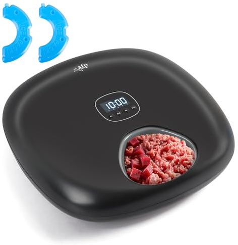 All FÜR Pfoten Automatische Katzenzufuhr für Nassfutter, 6-Mahlzeiten-Tierfutter-Spender mit 2-EIS-Packungen, Batterie-USB-Stromversorgung programmierbarer Timer für Nass- und Trockenfutter