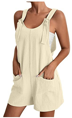Awrvia Jumpsuit Sommer Damen Elegant Playsuit Modische Unifarbener Weiches Romper Ärmellos Verstellbaren Trägern Overall Atmungsaktive Kurz Weites Bein Latzhose mit Taschen Strampler
