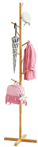 BAMBOOHOMIE Bambus-Baum-Garderobenständer, freistehend, Kinder-Kleiderbaum mit 9 Haken, 3 verstellbare Höhen, für Kinder und Erwachsene, Kleiderständer, passend für Eingangsbereich, Schlafzimmer, Büro