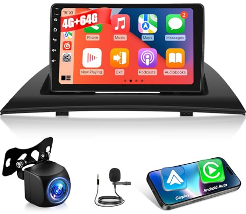 [4G+64G] Android Autoradio für BMW X3 E83 2004-2012 mit Kabellosem CarPlay, 9 Zoll Bildschrim Radio, Android Auto, WiFi, GPS, Bluetooth, FM RDS, SWC+Rückfahrkamera, Mikrofon